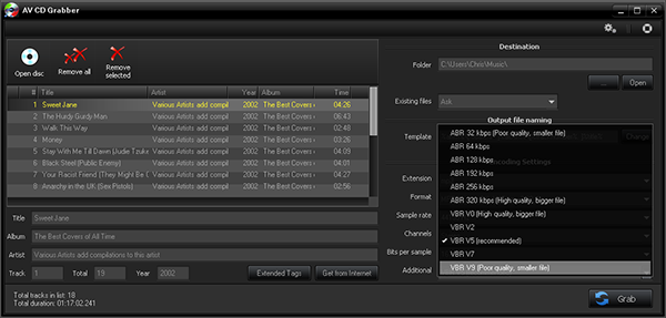 AV CD Grabber - Quality Settings Screenshot