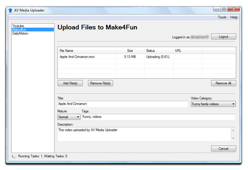 AV Media Uploader - Upload Files to Make4Fun